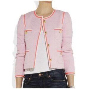 J.Crew Amanda Cotton Tweed Lady Jacket Size 14 Pink Neon Grosgrain Trim Preppy